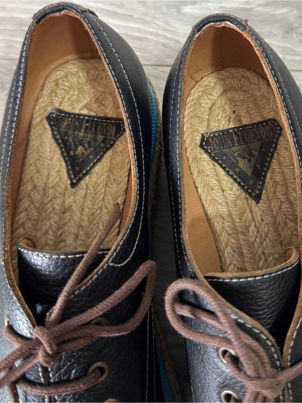 John Fluevog Espadrille Martin Platform Oxfords Black Leather Sz 6 Rare - Picture 9 of 11
